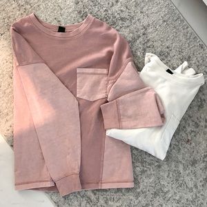 Wild Fable bundle of 2 long sleeve pocket tees size Medium, pink and white